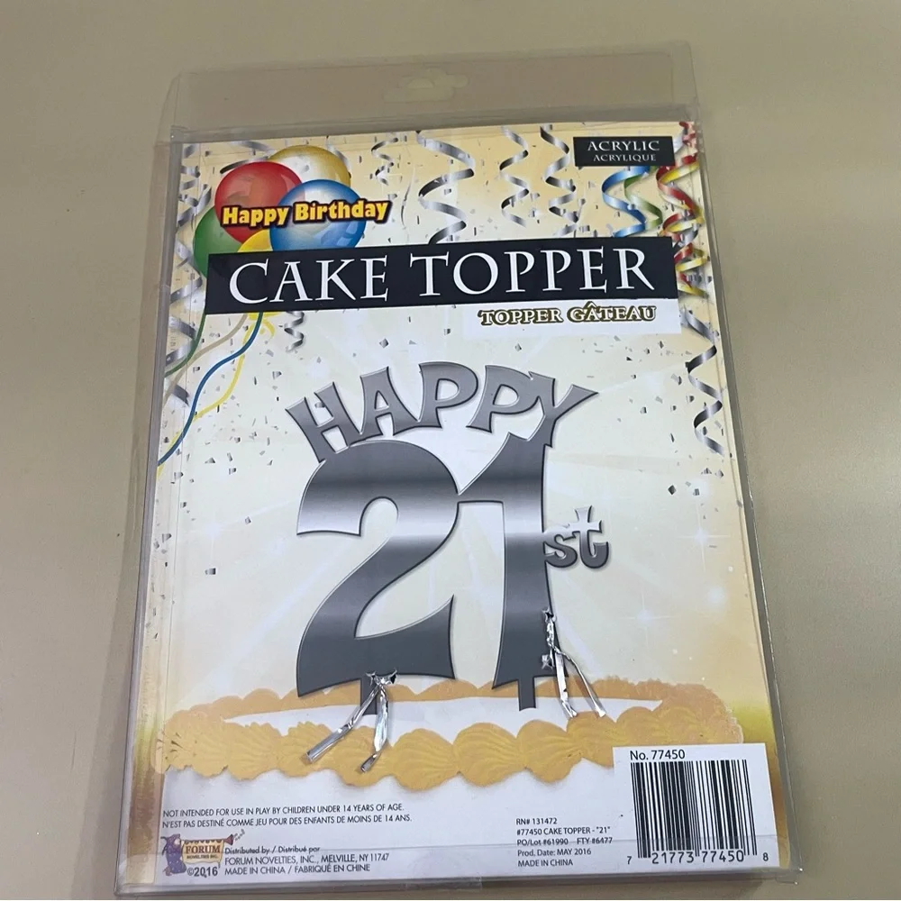 NWT Happy 21th Acrylic Mirrored Cake Topper